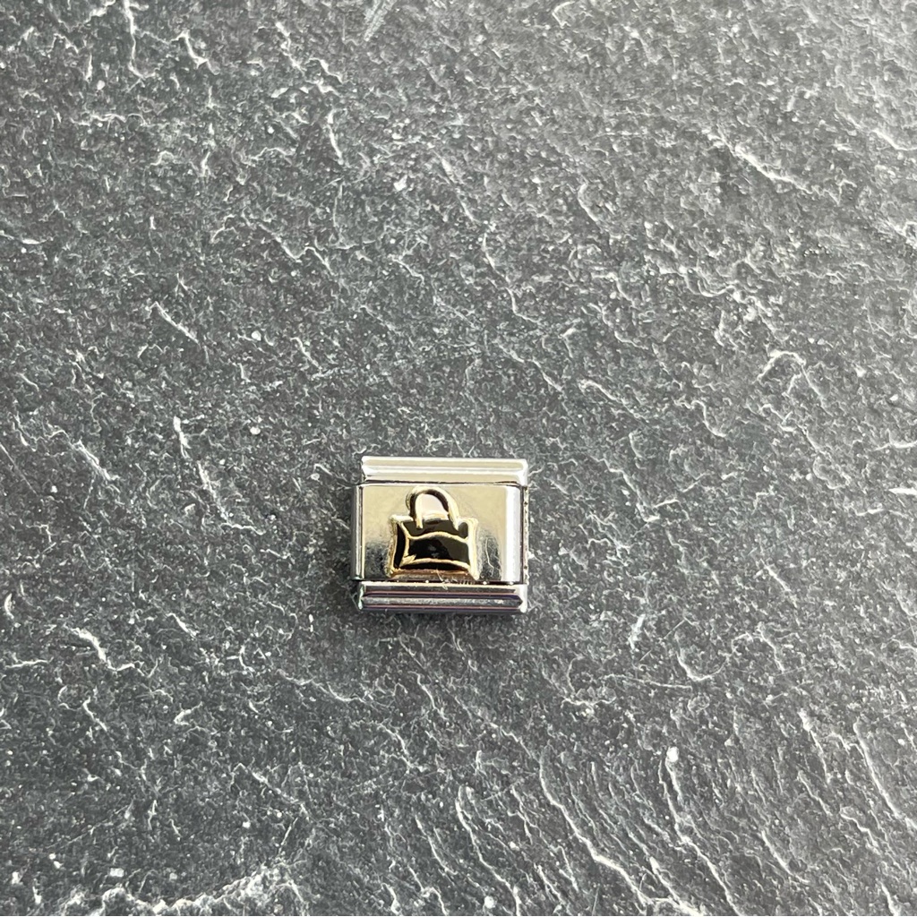 Zoppini Stainless Steel And Gold Black Enameled Purse Charm